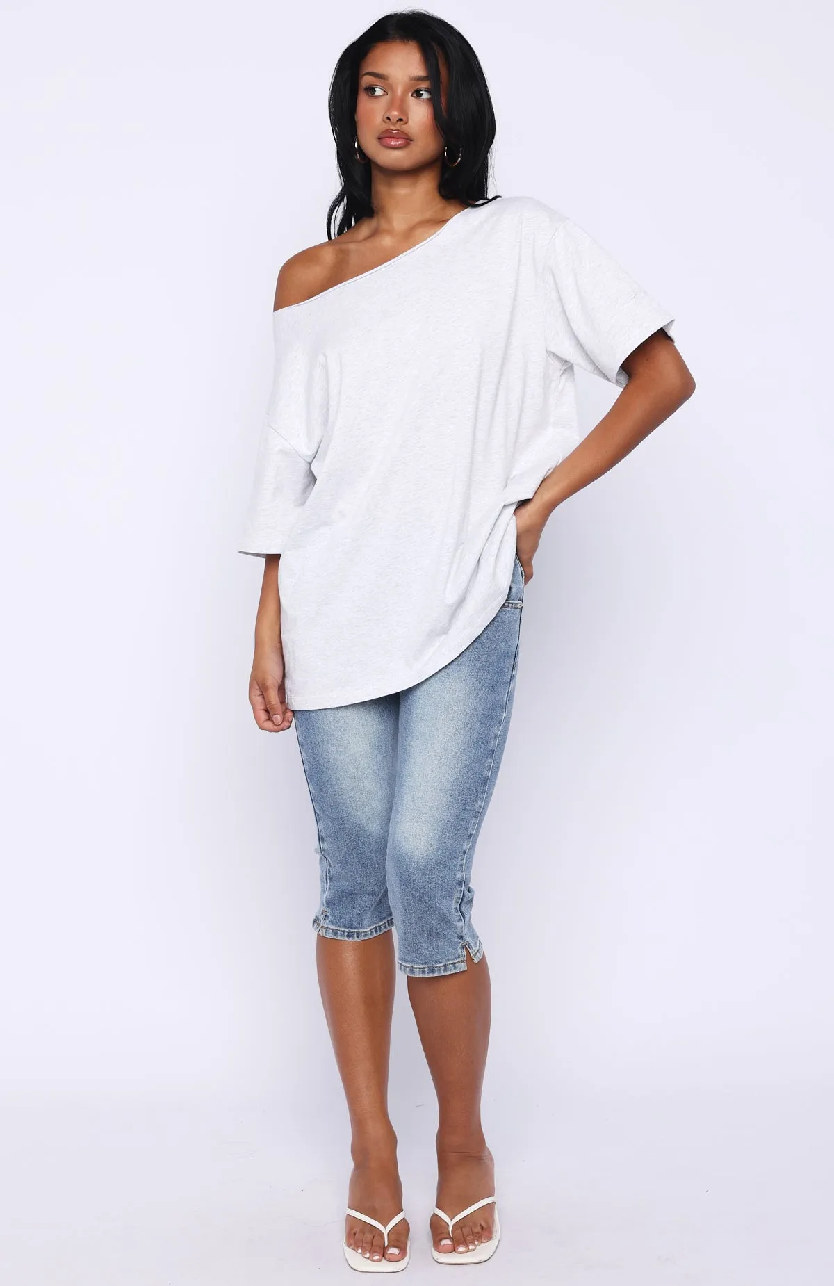 Give Me Options Off Shoulder Tee Light Grey Marle sold by White Fox Boutique product image thumbnail 5