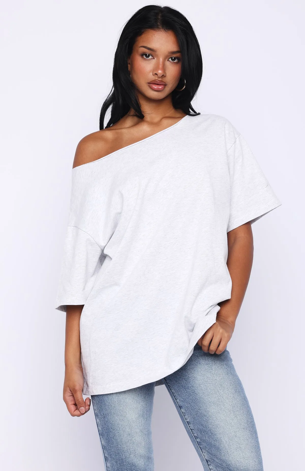 Give Me Options Off Shoulder Tee Light Grey Marle sold by White Fox Boutique product image thumbnail 2