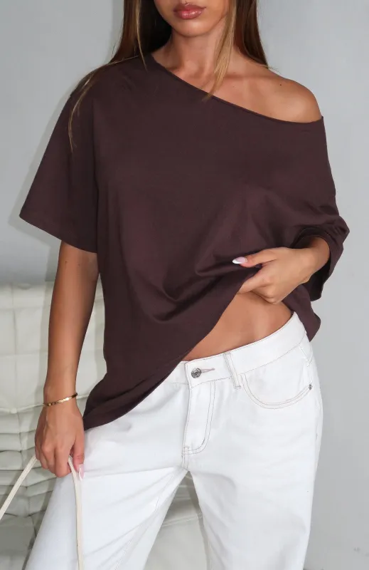 Give Me Options Off Shoulder Tee Chocolate made by White Fox Boutique