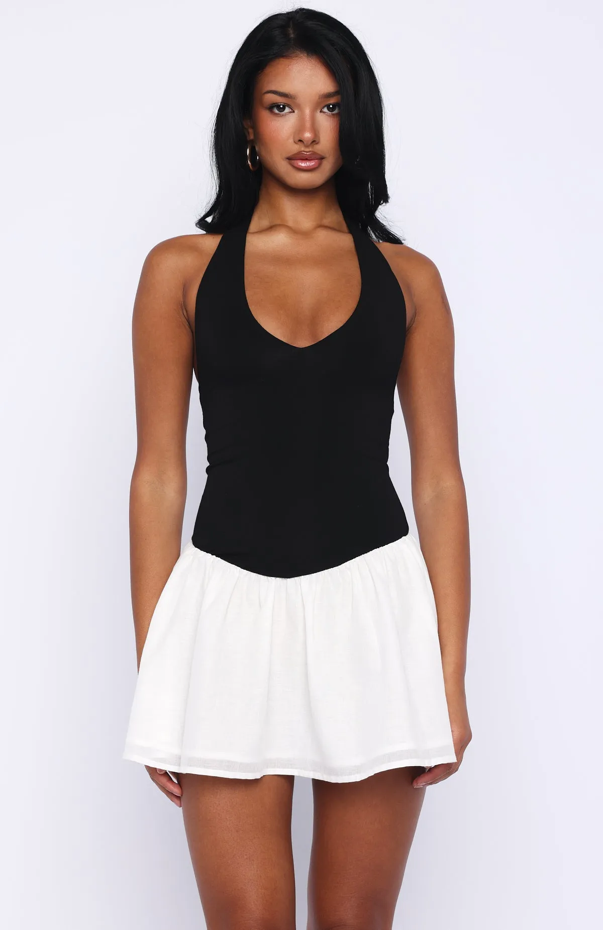 She's Untouchable Halter Neck Mini Dress Black/White sold by White Fox Boutique product image thumbnail 2