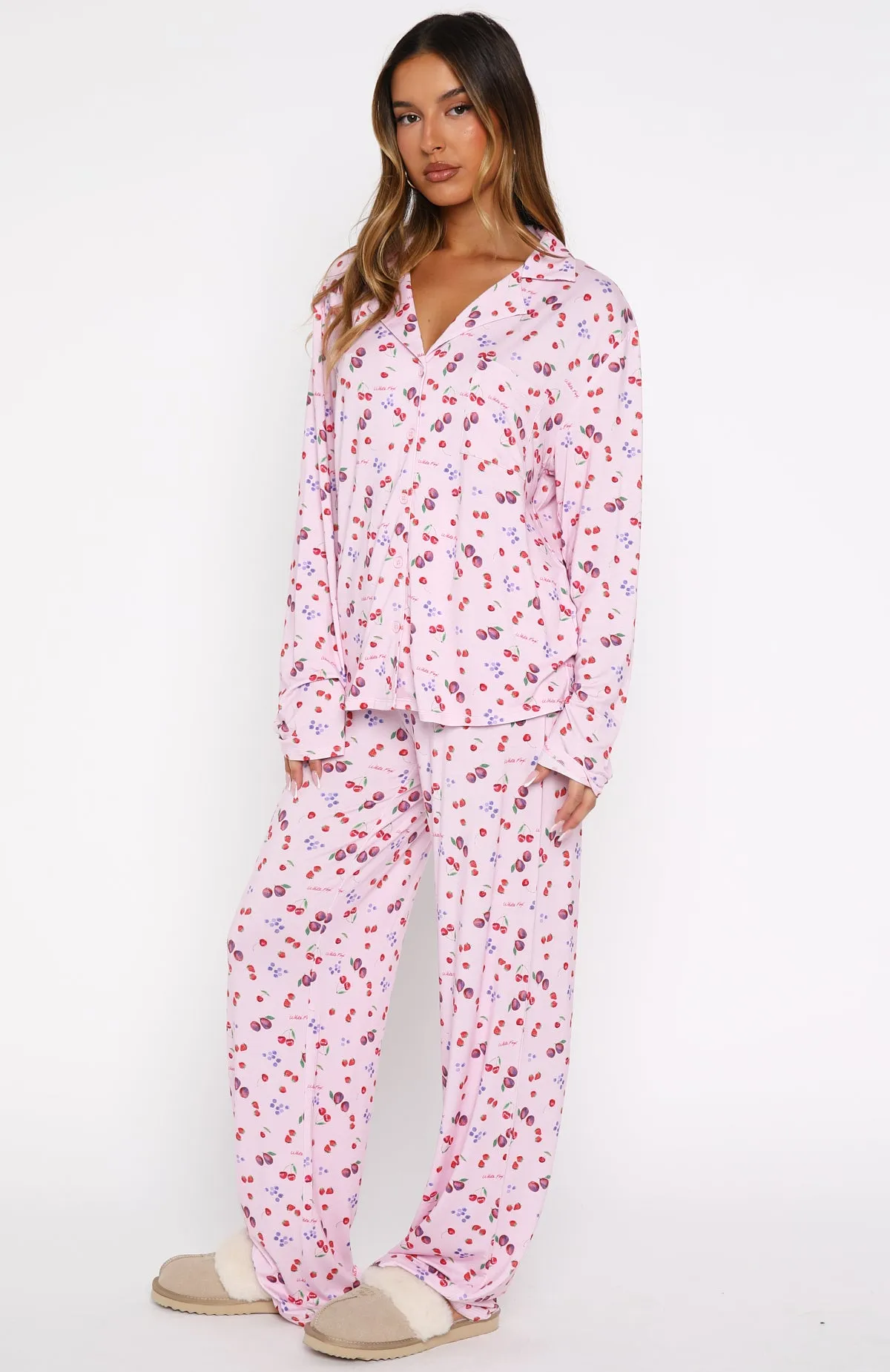 Pillow Talk Printed Long Sleeve Pyjama Set Pink Berries sold by White Fox Boutique product image thumbnail 4