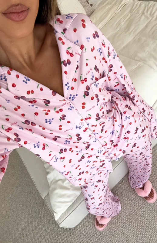 Pillow Talk Printed Long Sleeve Pyjama Set Pink Berries made by White Fox Boutique