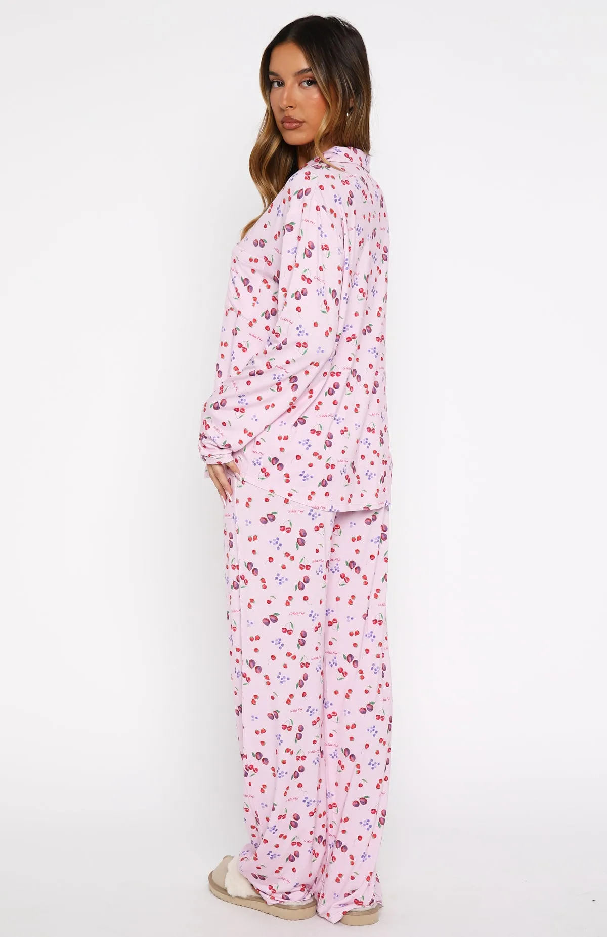 Pillow Talk Printed Long Sleeve Pyjama Set Pink Berries sold by White Fox Boutique product image thumbnail 5