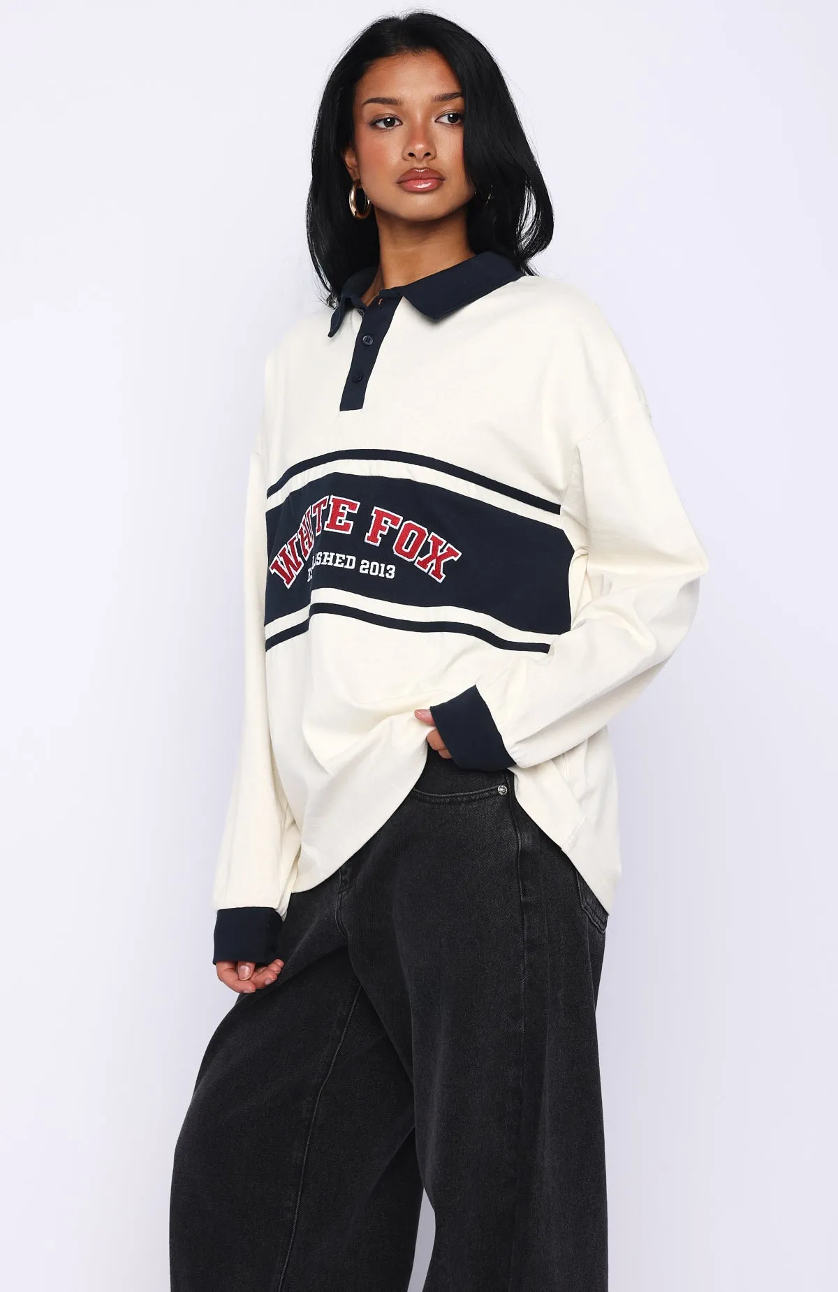 Meeting Friends Long Sleeve Rugby Shirt Cream sold by White Fox Boutique product image thumbnail 3