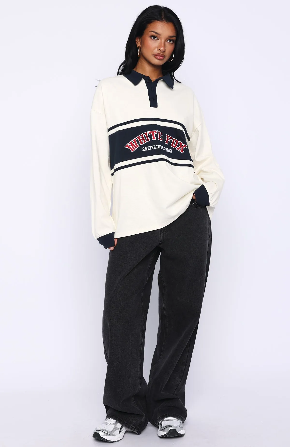 Meeting Friends Long Sleeve Rugby Shirt Cream sold by White Fox Boutique product image thumbnail 5