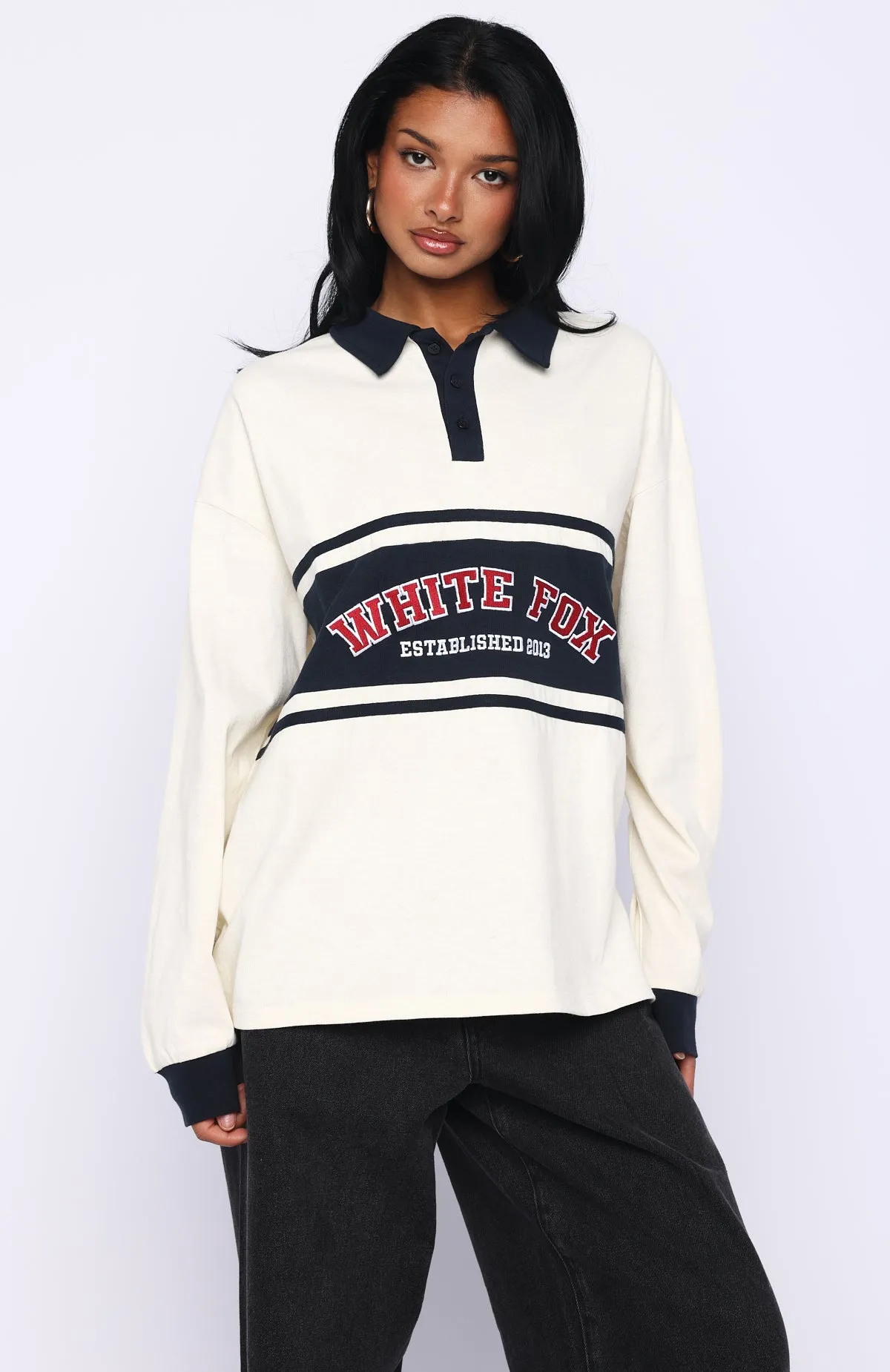 Meeting Friends Long Sleeve Rugby Shirt Cream sold by White Fox Boutique product image thumbnail 2