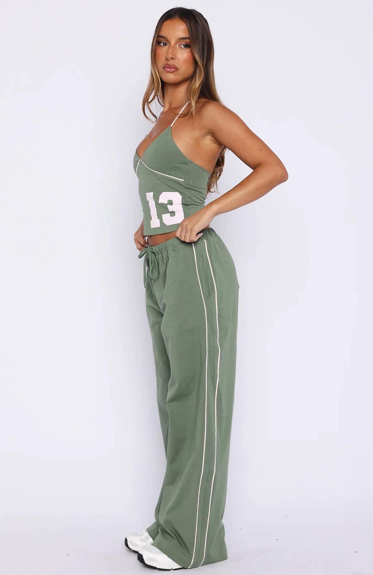 Can't Help The Feeling Track Pants Khaki sold by White Fox Boutique product image thumbnail 4