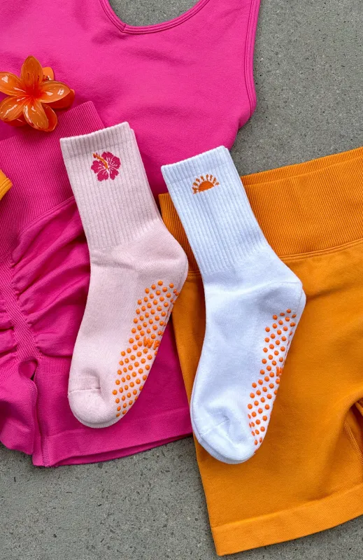 Bright Side Grip Socks 2 Pack Mango & Pink made by White Fox Boutique