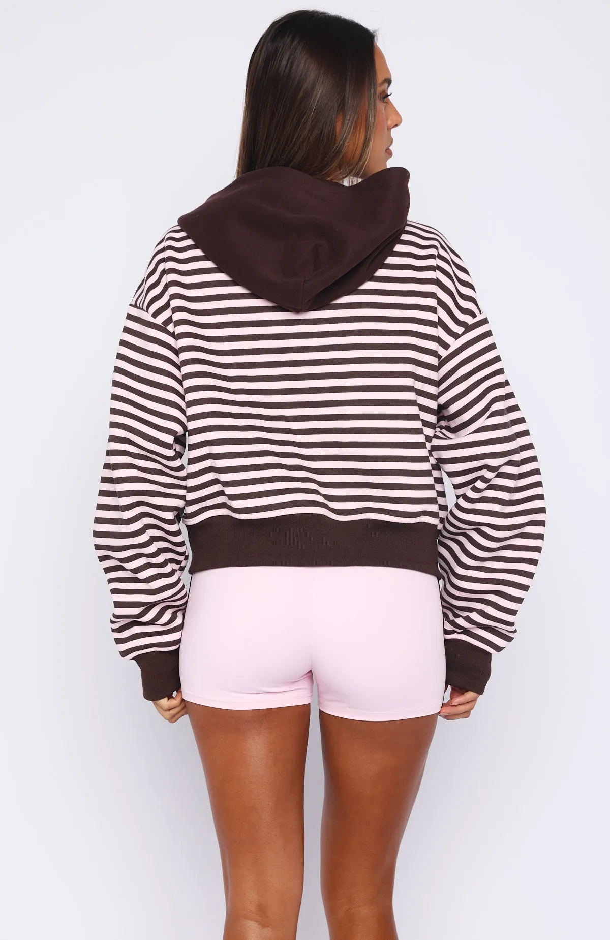 Verano Sixteen Maria Boxy Zip Front Hoodie Pink/Choc Stripe sold by White Fox Boutique product image thumbnail 4
