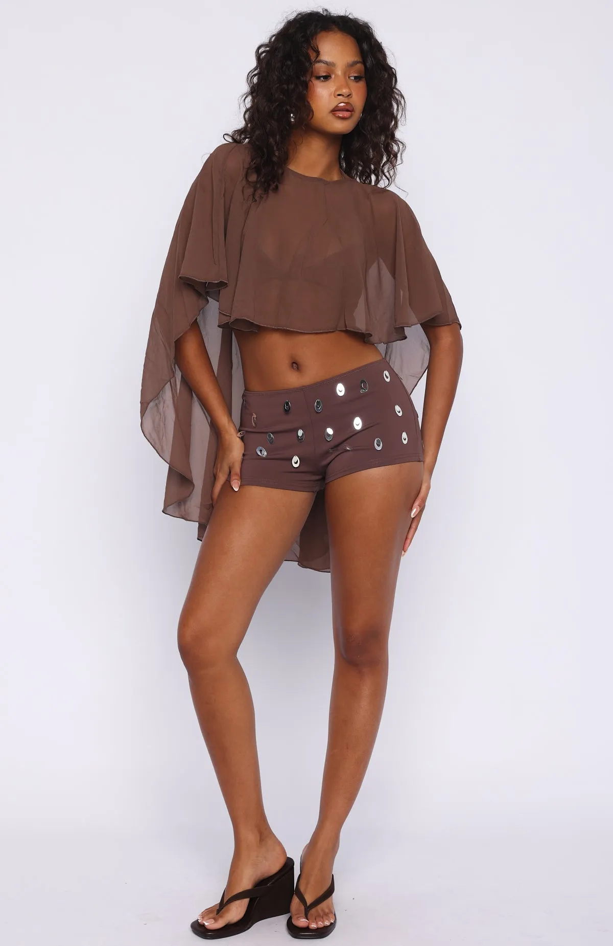 Solar Shade Sequin Shorts Toasted Coconut sold by White Fox Boutique product image thumbnail 5