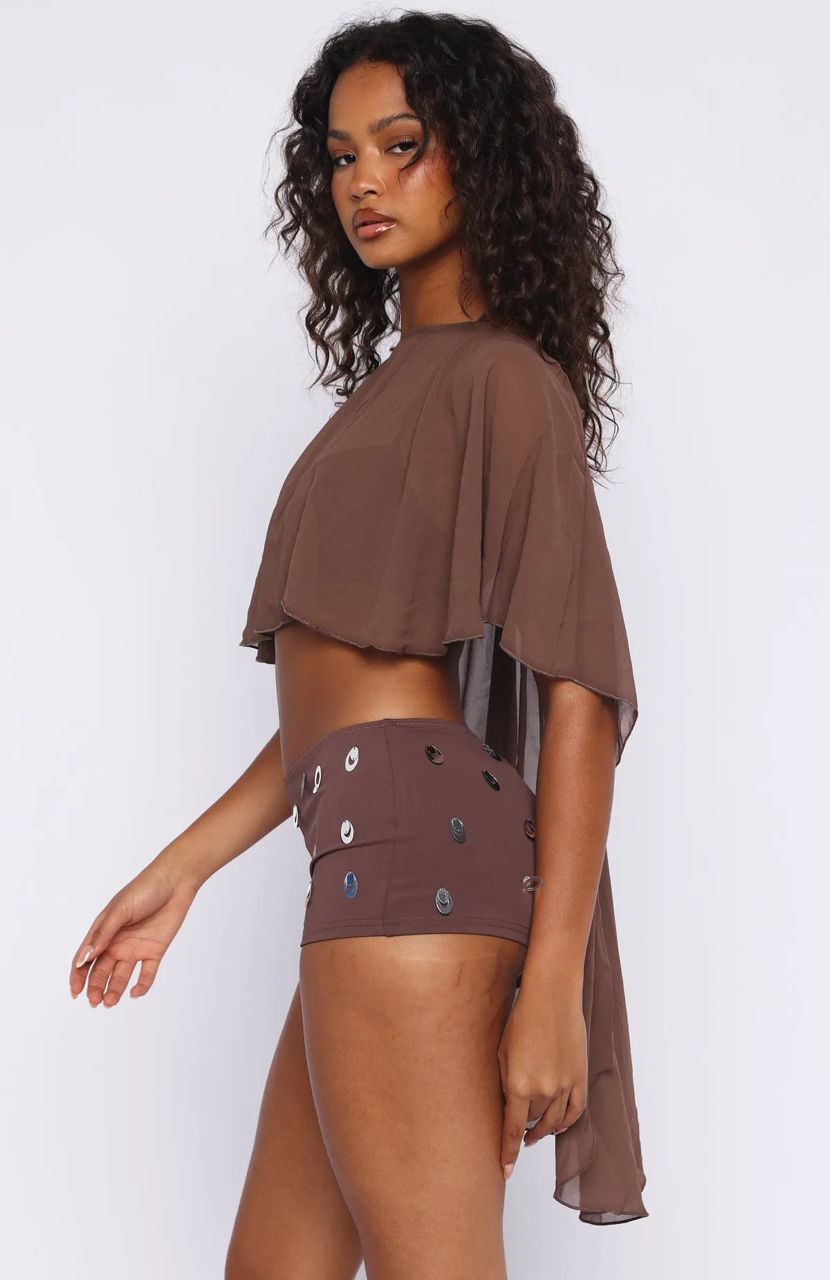 Solar Shade Sequin Shorts Toasted Coconut sold by White Fox Boutique product image thumbnail 3