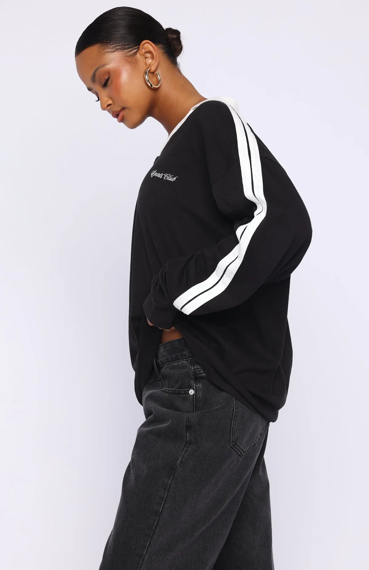 Dreamy Skies Long Sleeve Oversized Jersey Black sold by White Fox Boutique product image thumbnail 4