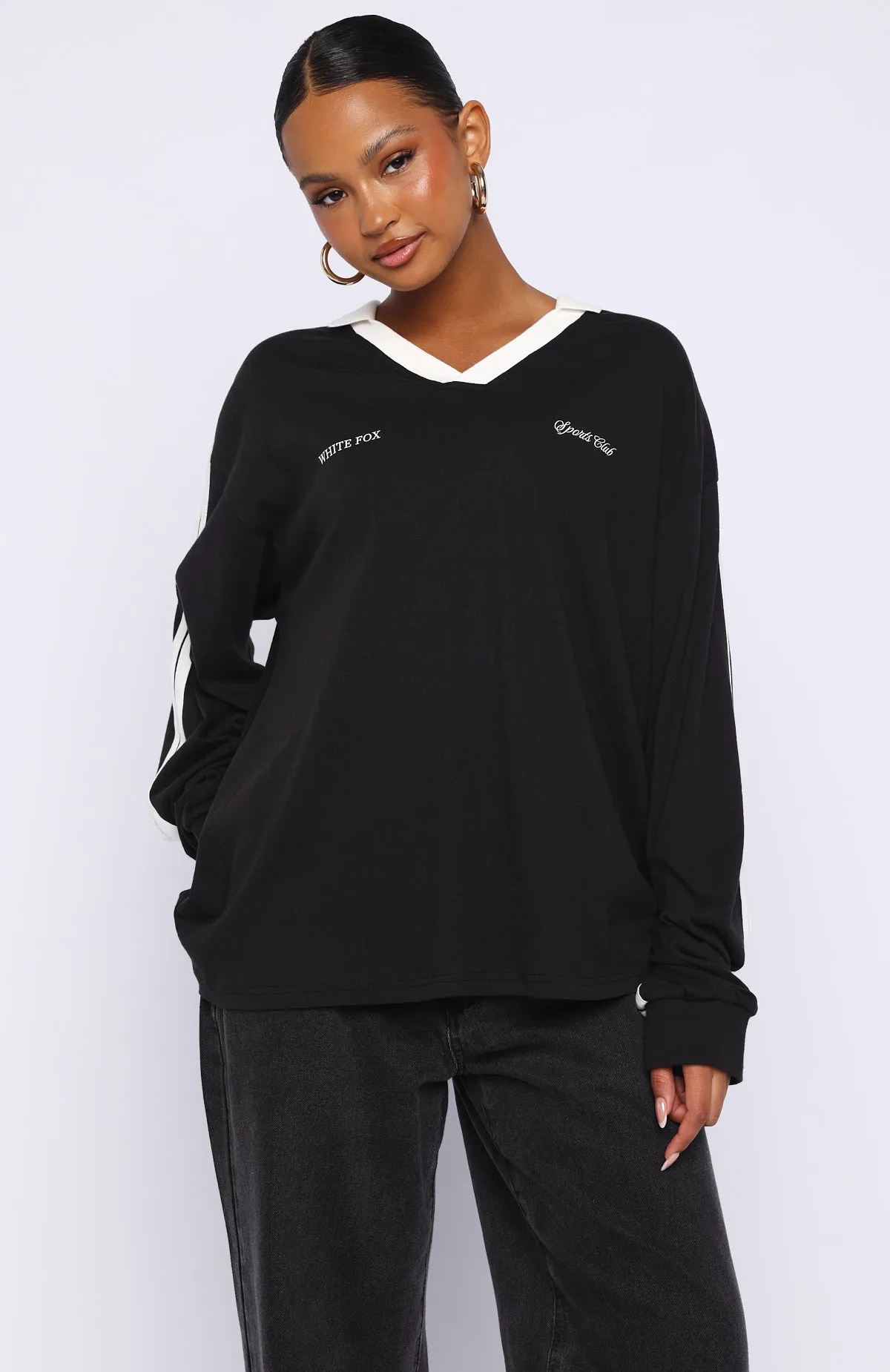 Dreamy Skies Long Sleeve Oversized Jersey Black sold by White Fox Boutique product image thumbnail 3