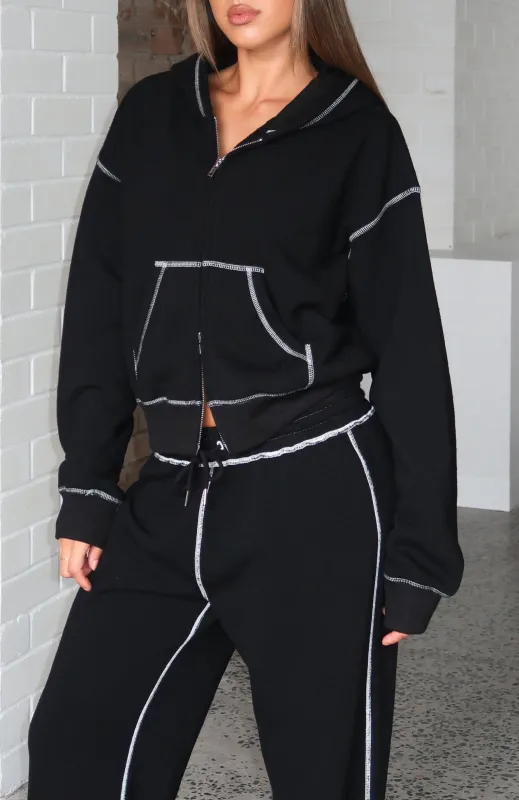 Flashing By Boxy Zip Front Hoodie Black made by White Fox Boutique