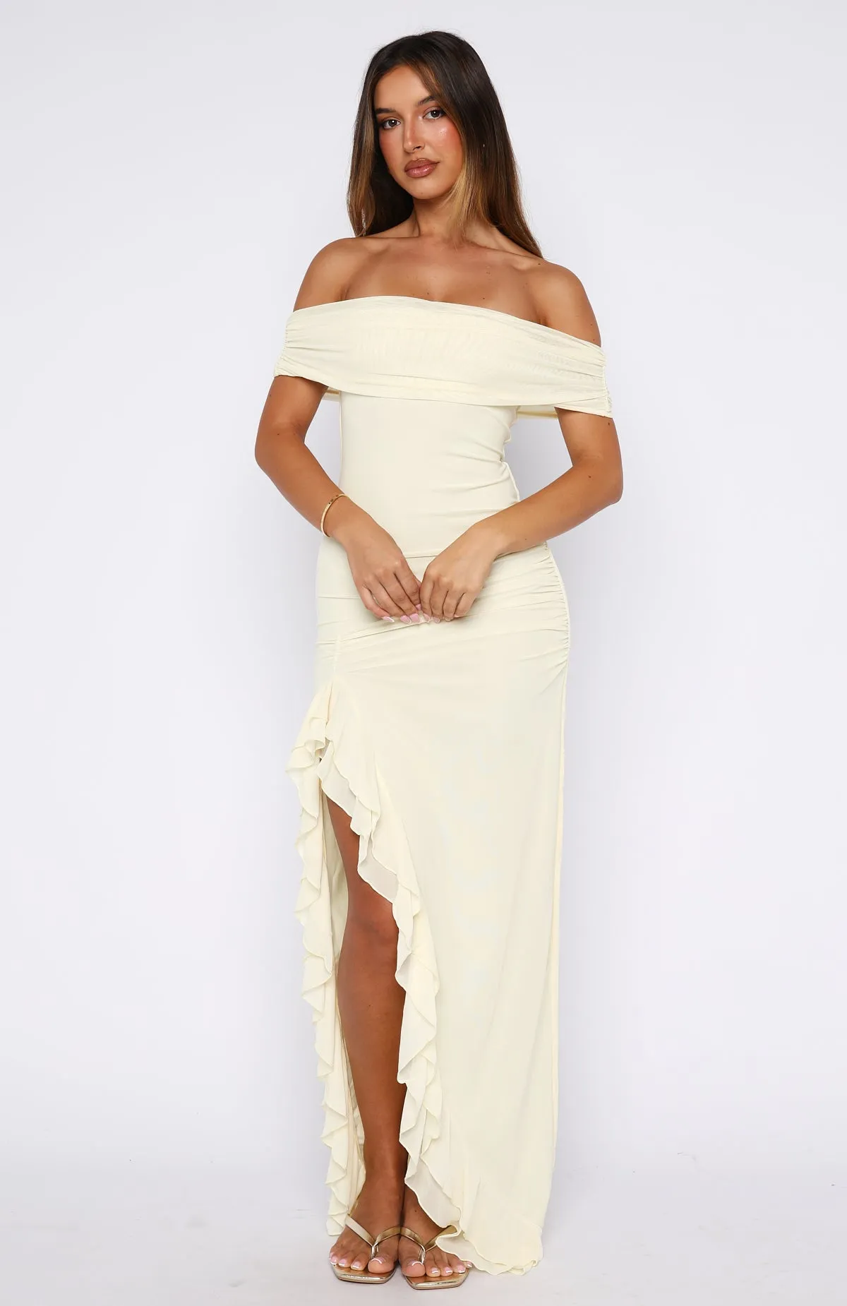 Icon In Motion Off Shoulder Maxi Dress Lemon sold by White Fox Boutique product image thumbnail 3