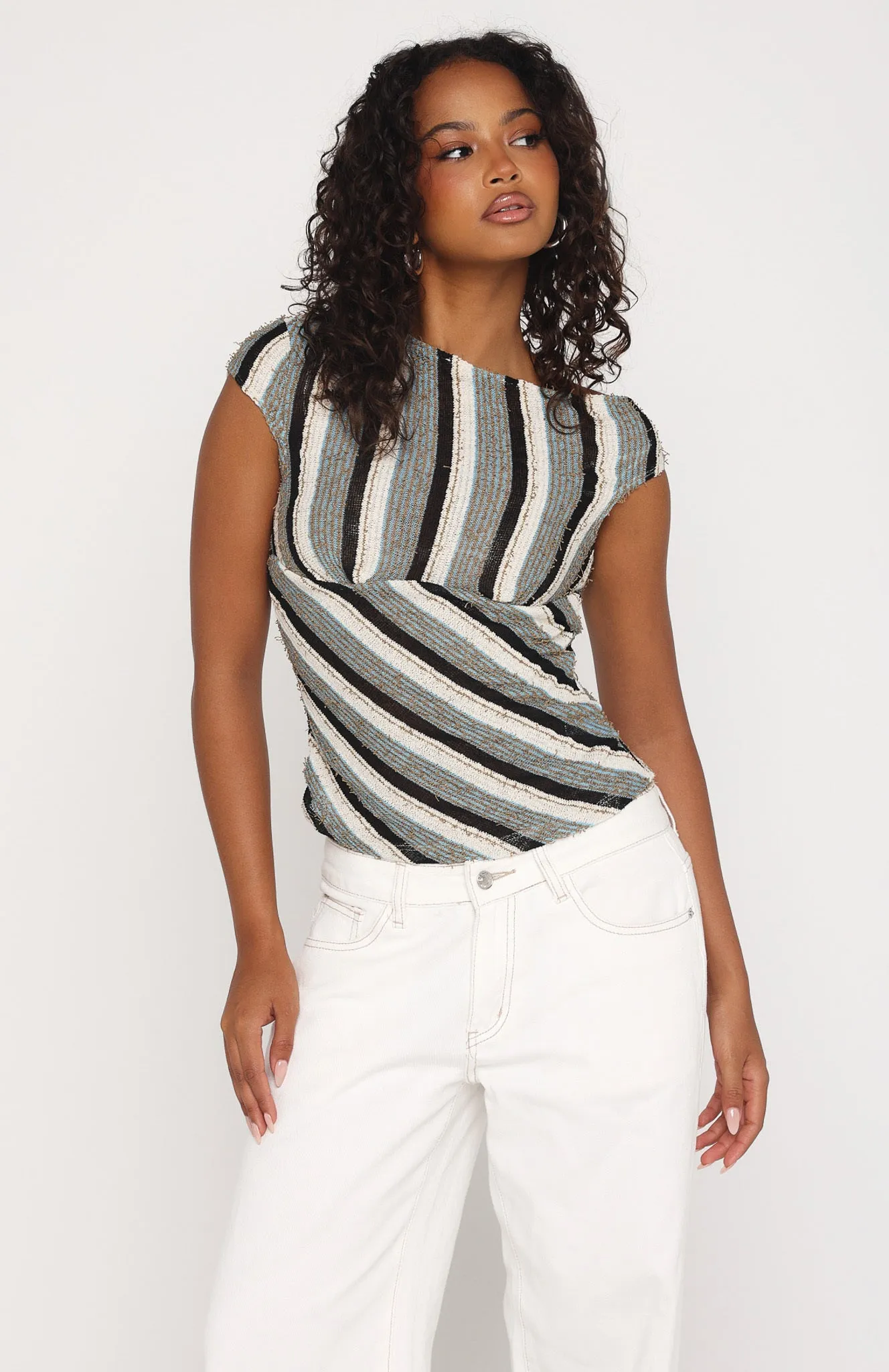 Waiting for Tomorrow Top Brown/Blue Stripe sold by White Fox Boutique product image thumbnail 3