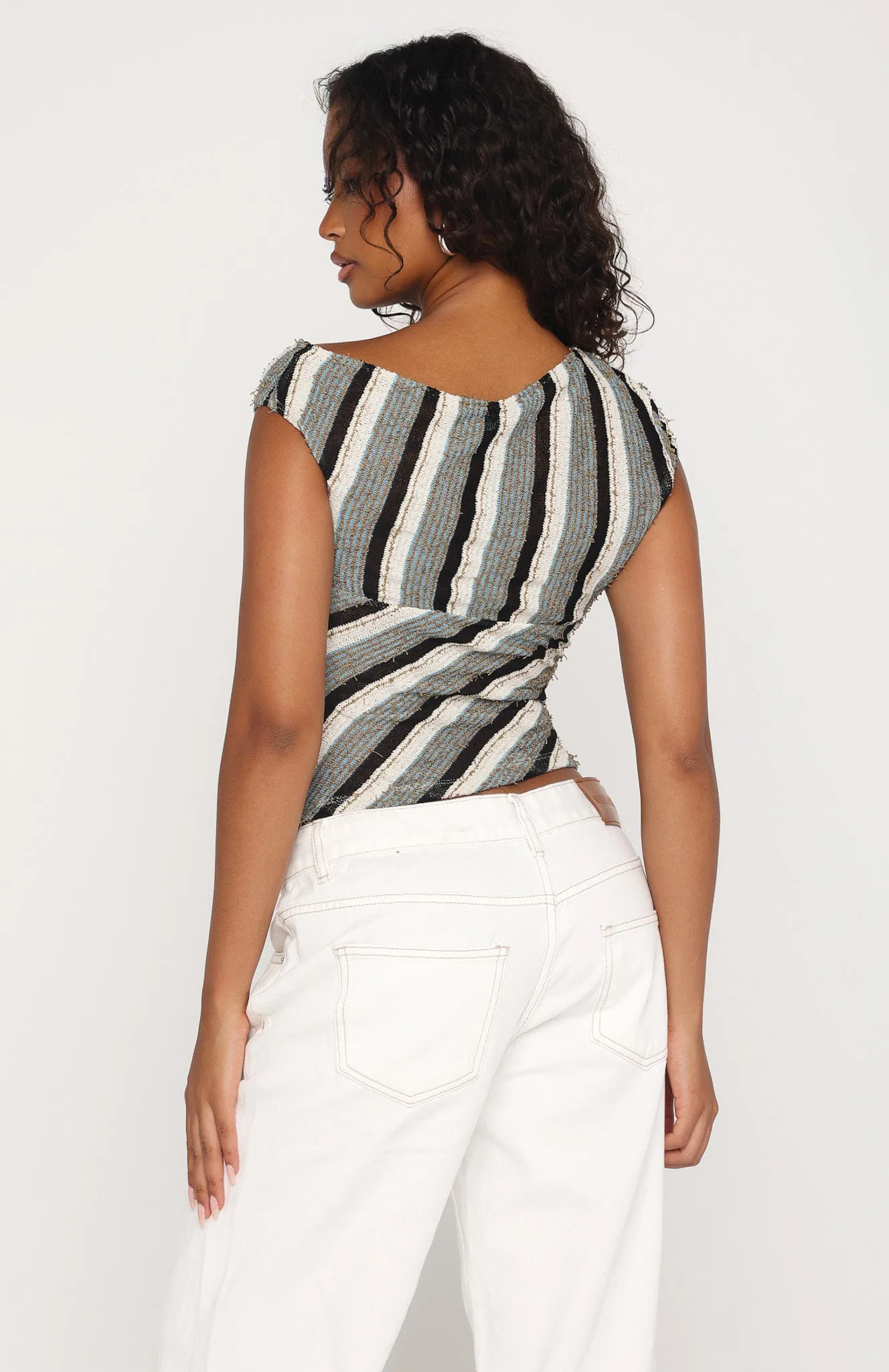 Waiting for Tomorrow Top Brown/Blue Stripe sold by White Fox Boutique product image thumbnail 5