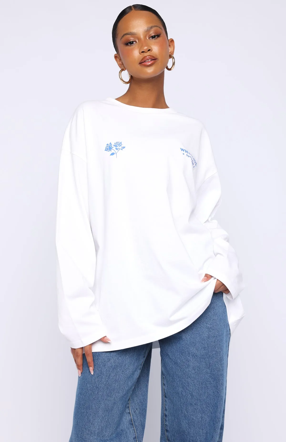 Little Bit Loud Oversized Long Sleeve Tee White sold by White Fox Boutique product image thumbnail 3
