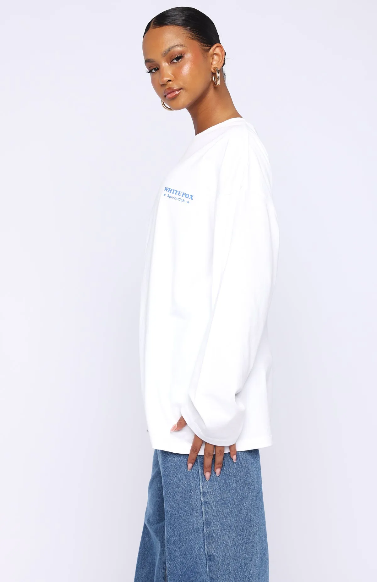 Little Bit Loud Oversized Long Sleeve Tee White sold by White Fox Boutique product image thumbnail 4