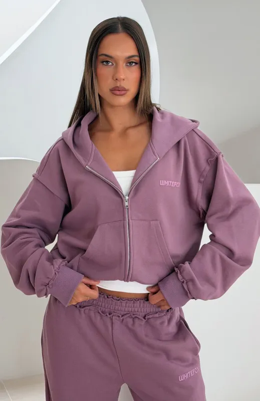 On My Own Terms Boxy Zip Front Hoodie Dusty Plum made by White Fox Boutique