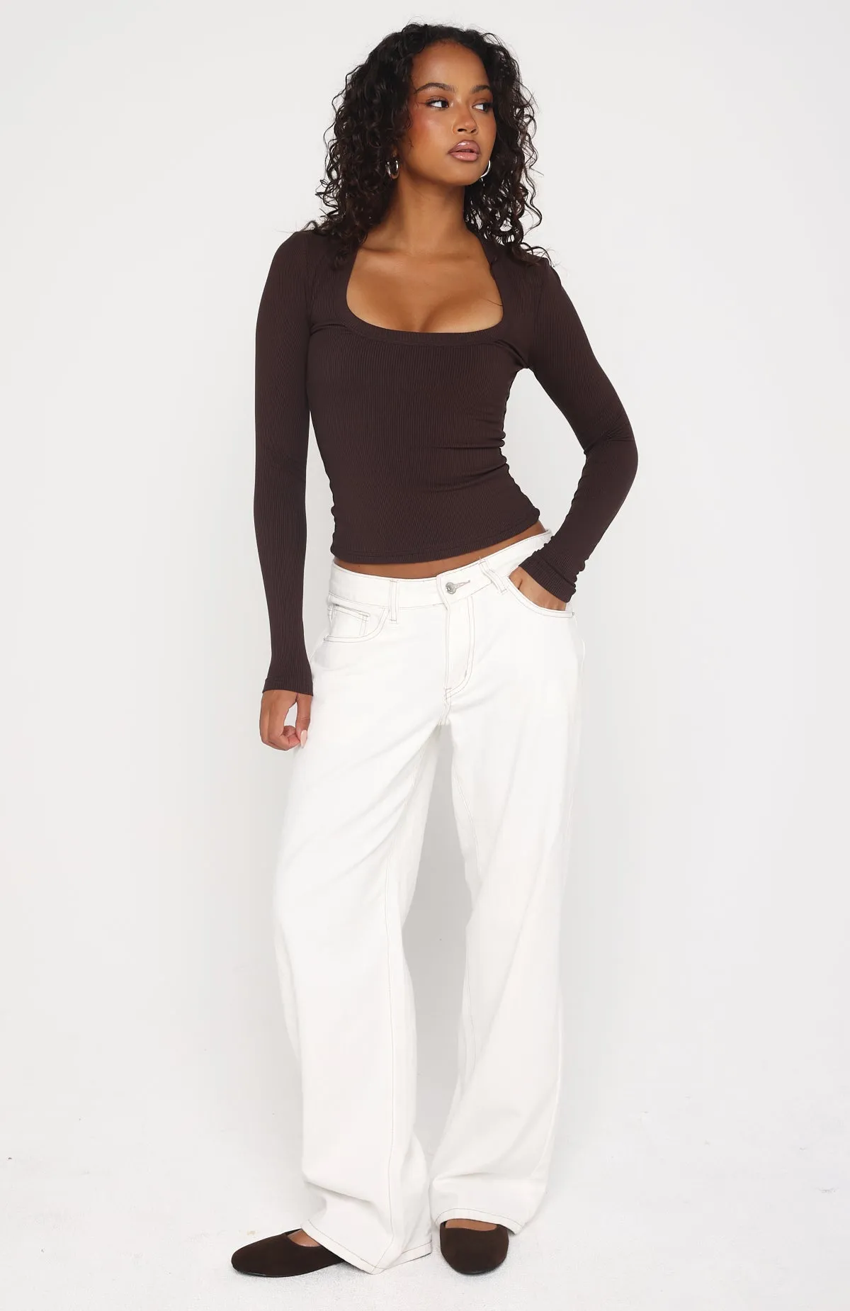 Serenade Her Ribbed Long Sleeve Top Chocolate sold by White Fox Boutique product image thumbnail 5