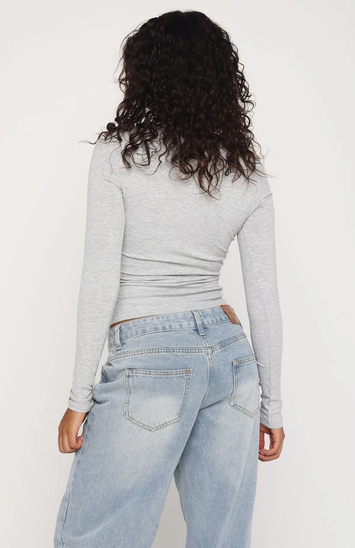 Serenade Her Ribbed Long Sleeve Top Light Grey Marle sold by White Fox Boutique product image thumbnail 4