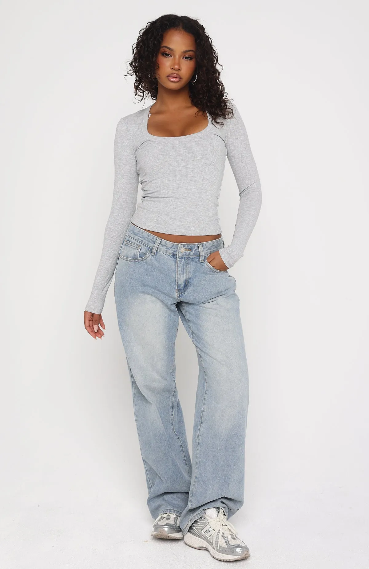 Serenade Her Ribbed Long Sleeve Top Light Grey Marle sold by White Fox Boutique product image thumbnail 5