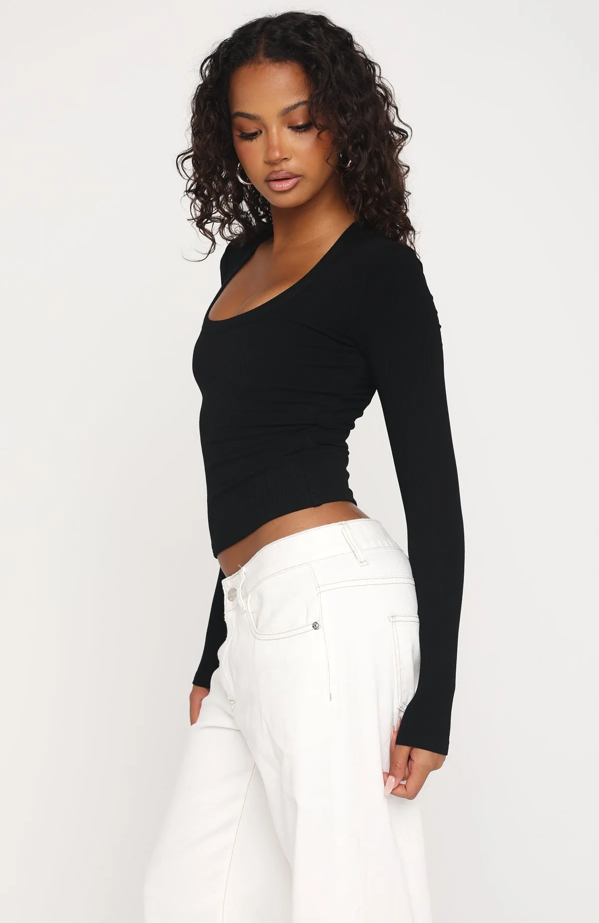 Serenade Her Ribbed Long Sleeve Top Black sold by White Fox Boutique product image thumbnail 3