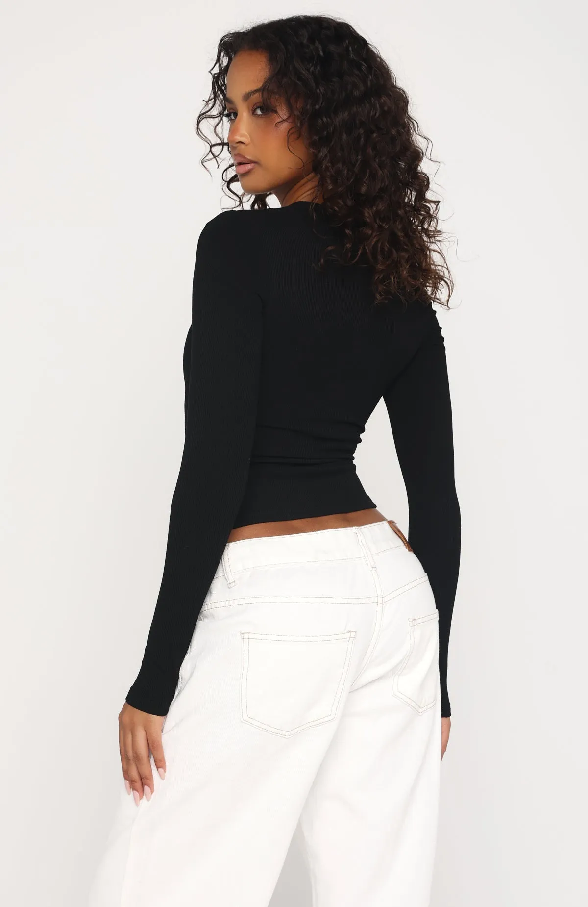 Serenade Her Ribbed Long Sleeve Top Black sold by White Fox Boutique product image thumbnail 4