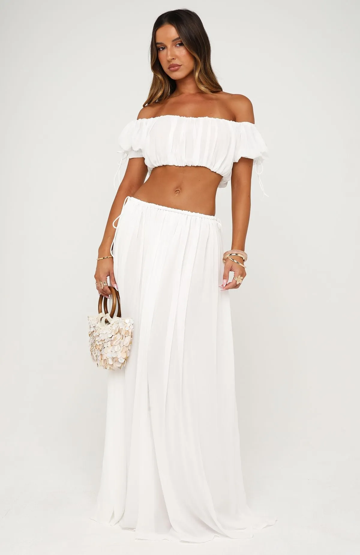 Flounce Flirt Maxi Skirt White sold by White Fox Boutique product image thumbnail 3
