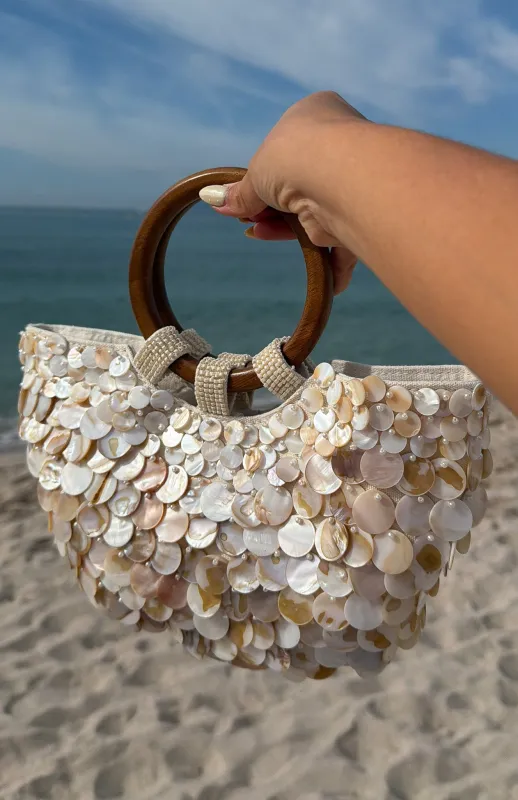 Alessandra Shell Top Handle Bag Cream made by White Fox Boutique