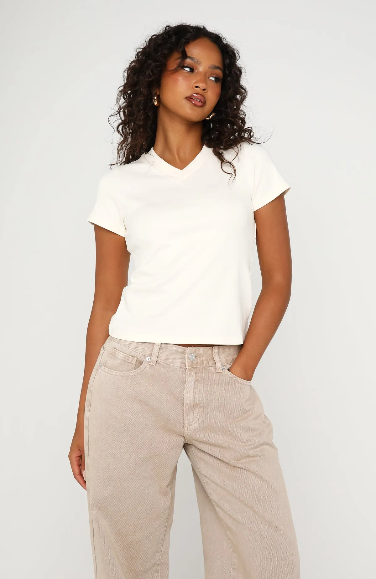 On The Hunt V Neck Top Off White sold by White Fox Boutique product image thumbnail 2
