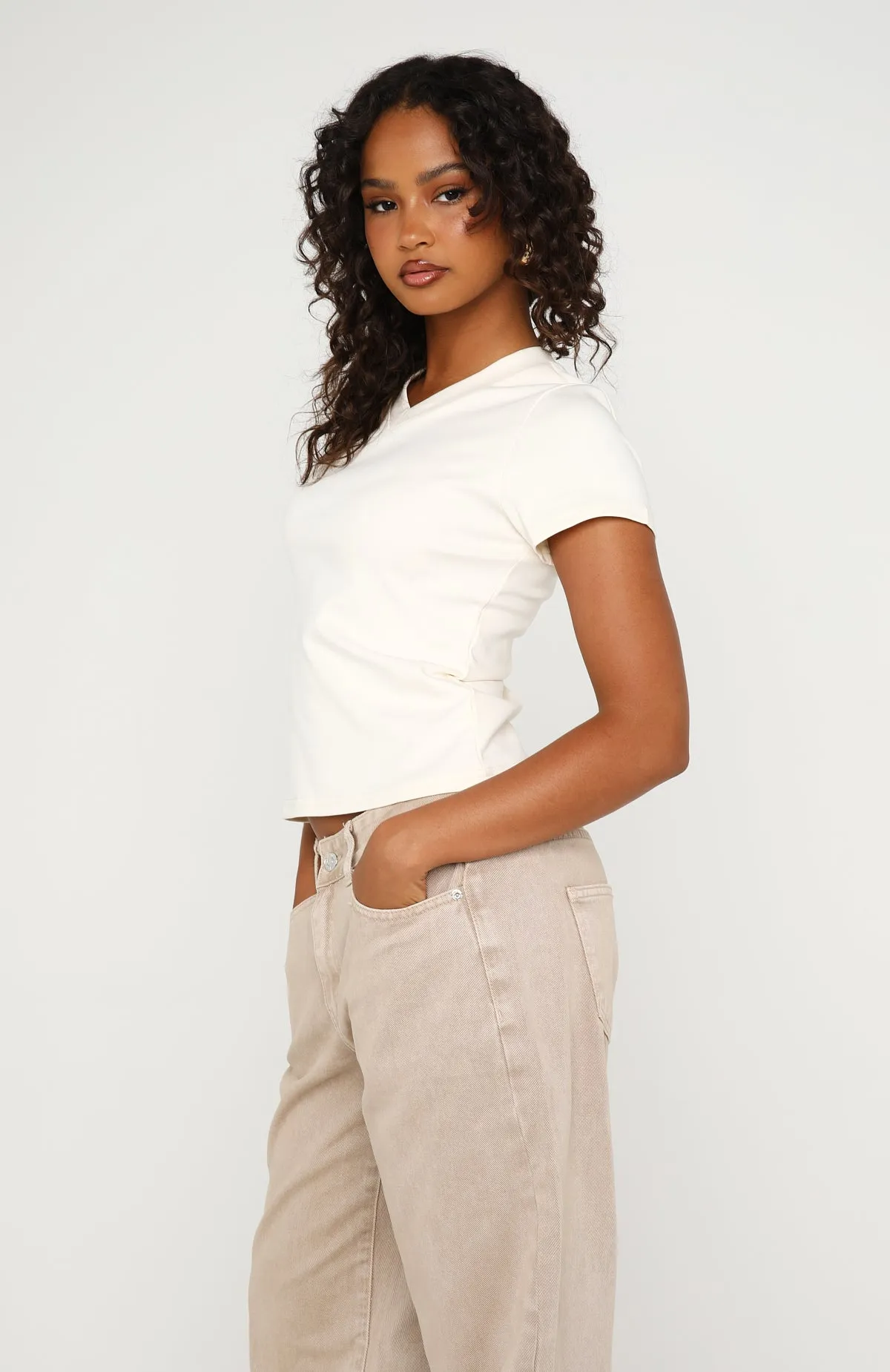 On The Hunt V Neck Top Off White sold by White Fox Boutique product image thumbnail 3