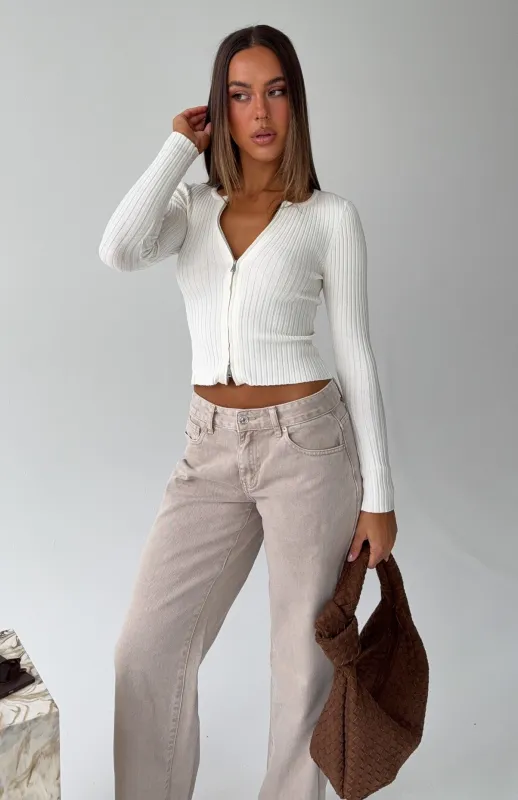 Fine Wine Long Sleeve Knit Top Off White made by White Fox Boutique