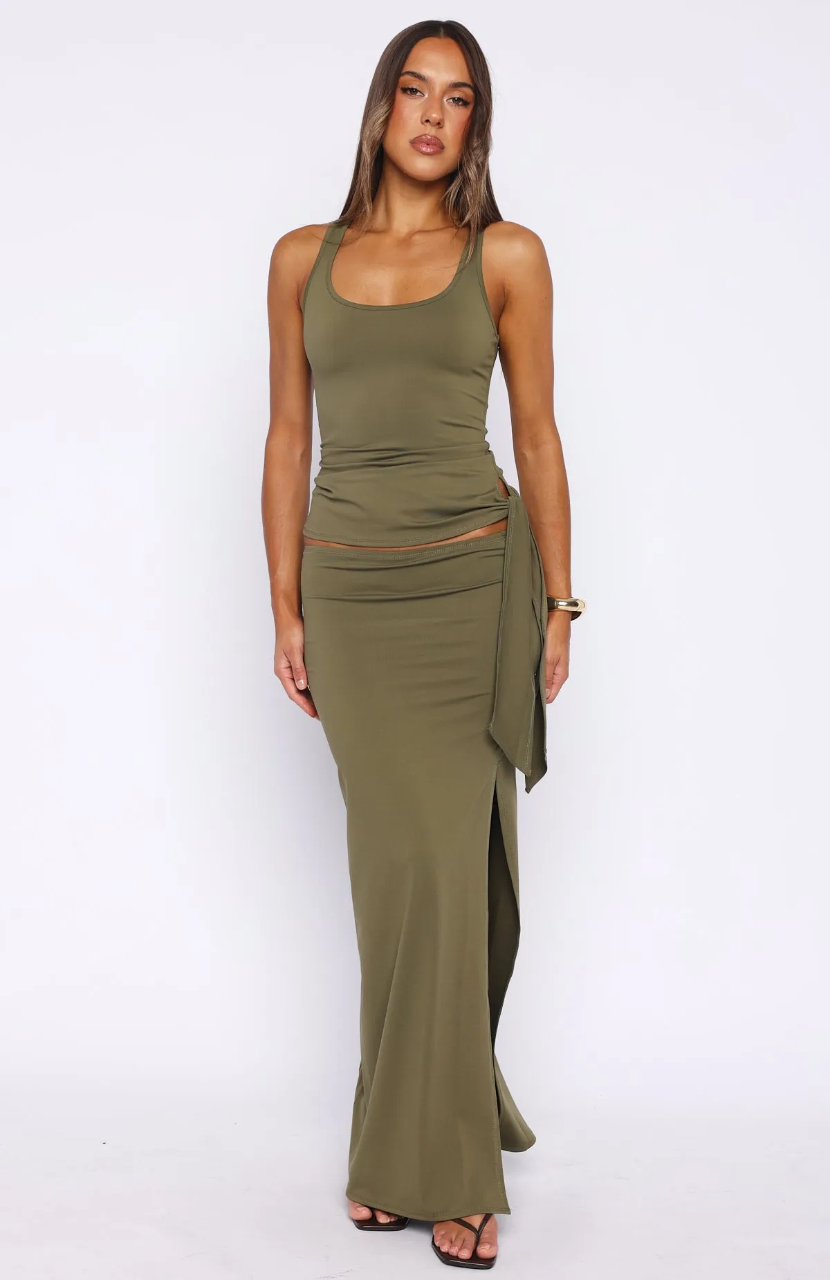 Chasing Stillness Maxi Skirt Olive sold by White Fox Boutique product image thumbnail 2