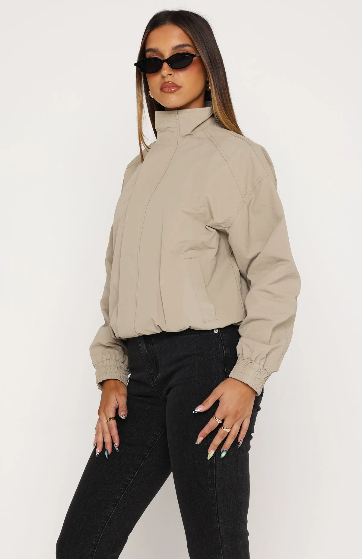 Cool Vibe Funnel Neck Jacket Khaki sold by White Fox Boutique product image thumbnail 3