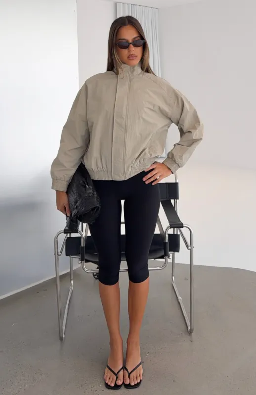 Cool Vibe Funnel Neck Jacket Khaki made by White Fox Boutique