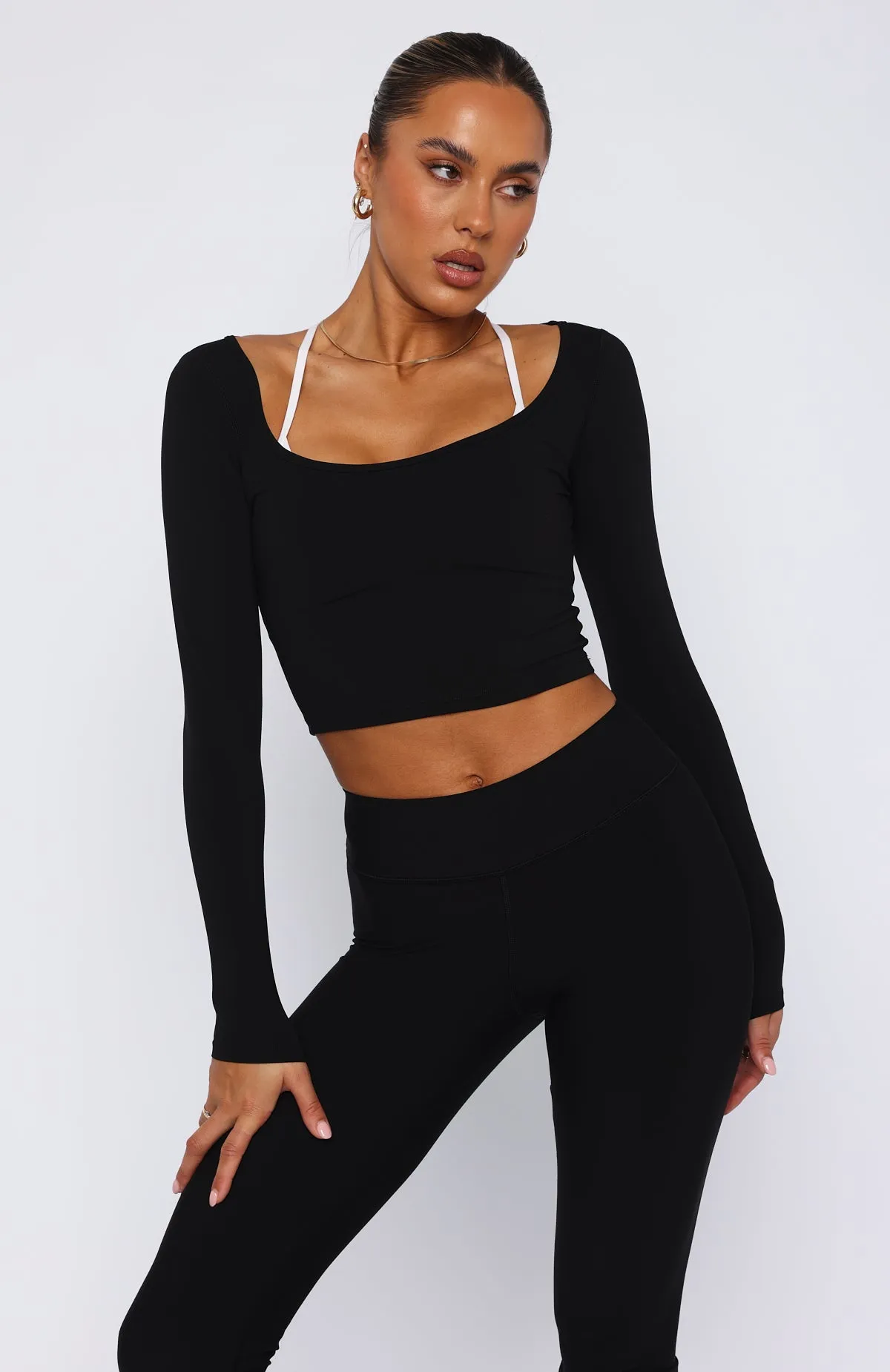Can't Lose Long Sleeve Crop Black sold by White Fox Boutique product image thumbnail 2