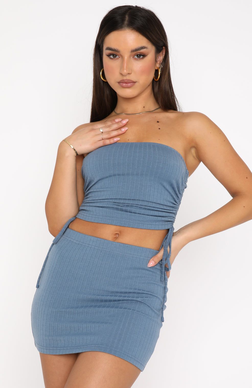 New You Ribbed Strapless Crop Steel sold by White Fox Boutique product image thumbnail 2