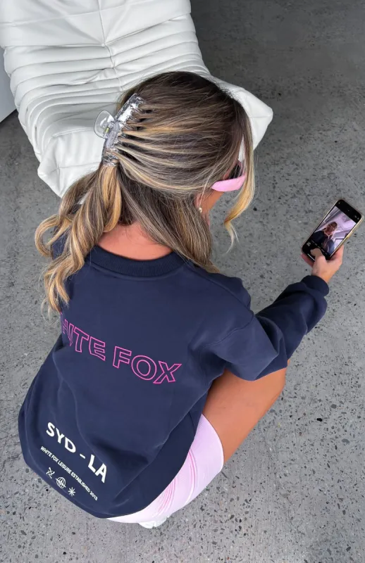 Catching Flights Oversized Sweater Navy sold by White Fox Boutique