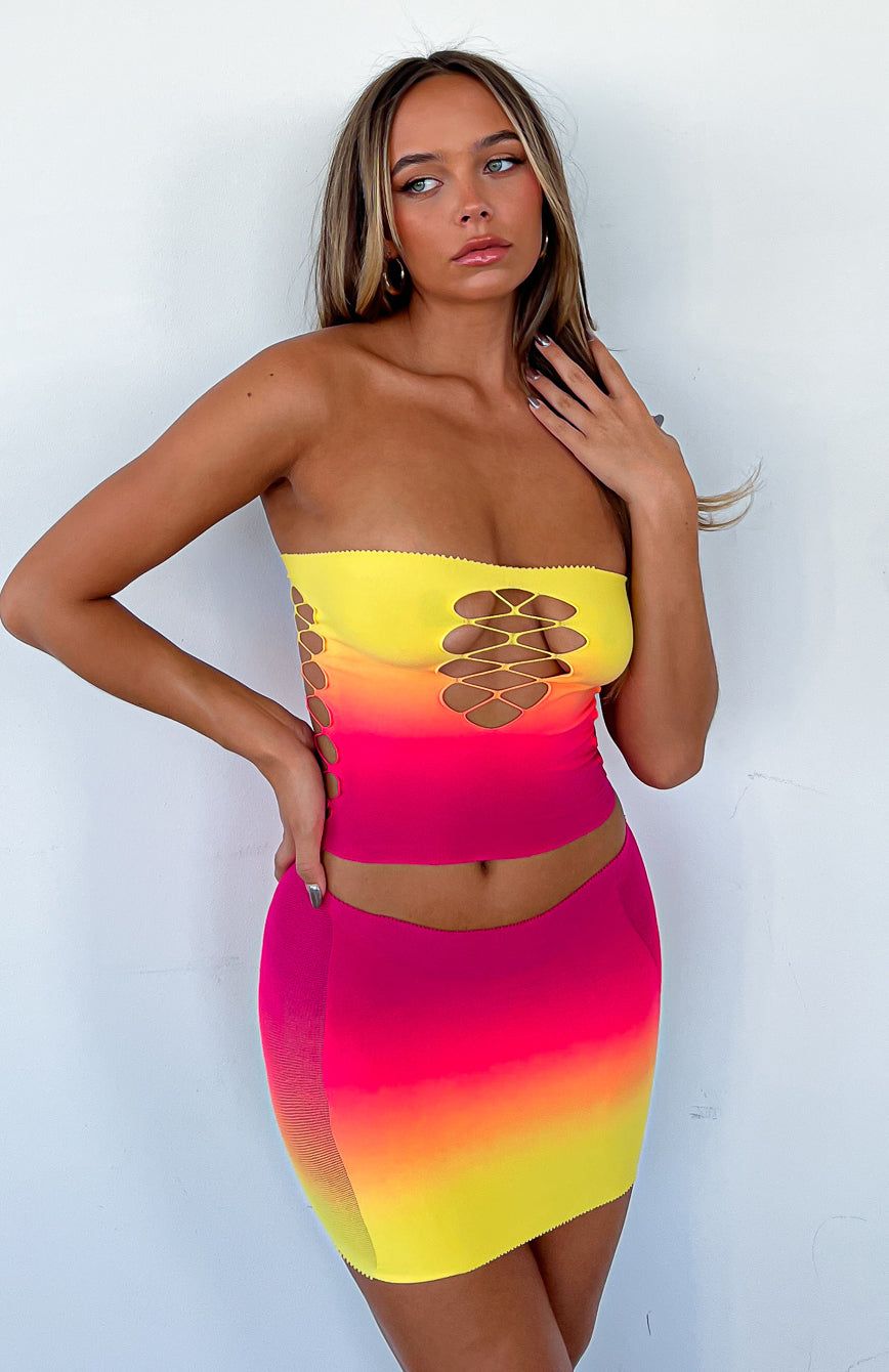 Peace Of Mind Strapless Crop Sunset Gradient sold by White Fox Boutique product image thumbnail 7