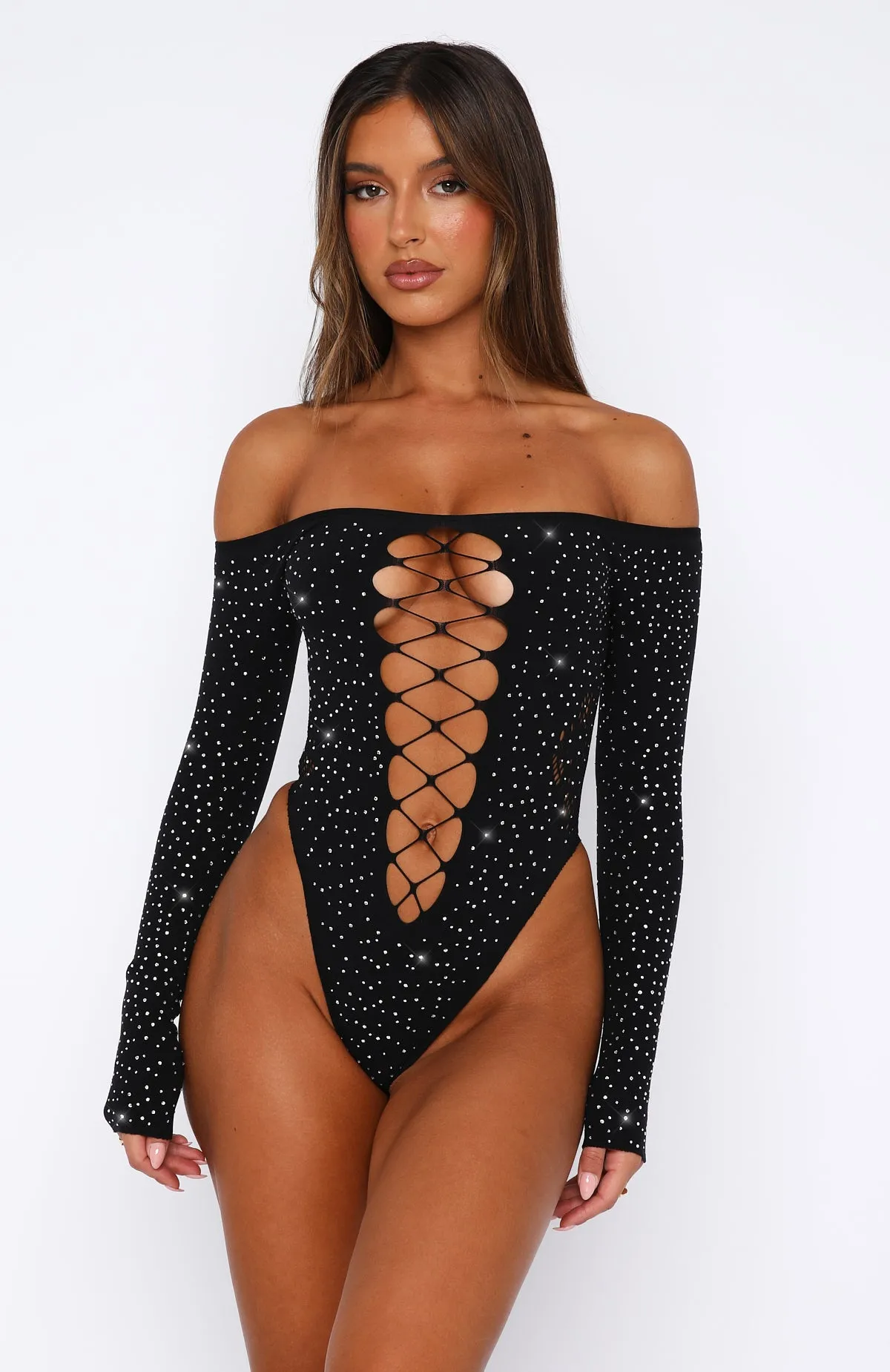 Atmosphere Embellished Long Sleeve Bodysuit Black sold by White Fox Boutique product image thumbnail 2