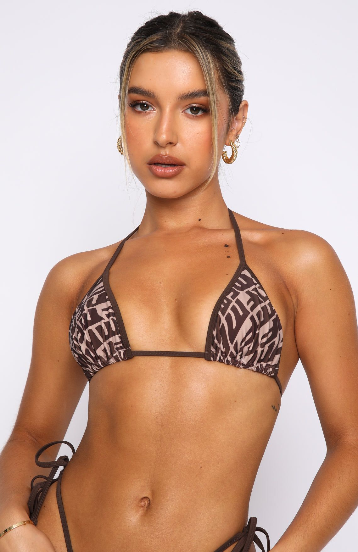 Follow The Sun Bikini Top Chocolate Monogram Print sold by White Fox Boutique product image thumbnail 2