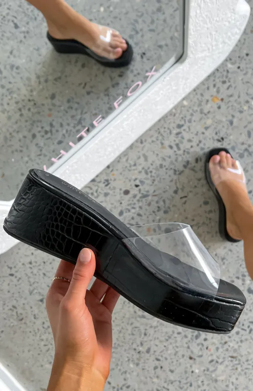 Rayna Platform Slides Black Croc sold by White Fox Boutique
