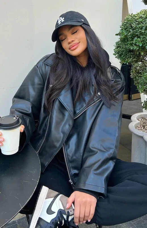 Seal The Deal PU Biker Jacket Black sold by White Fox Boutique