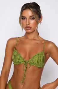 Beach Songs Bikini Top Shiny Olive sold by White Fox Boutique