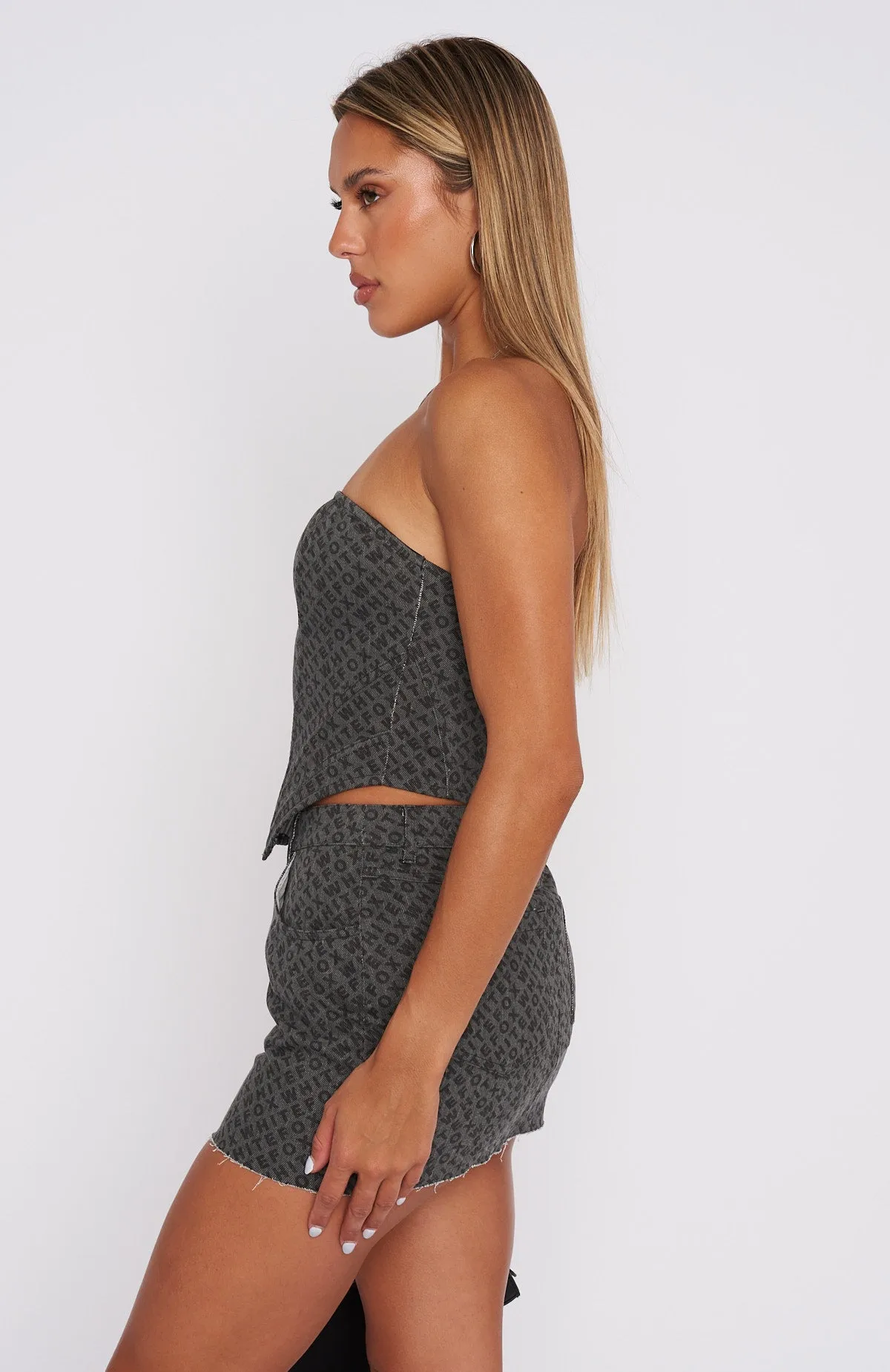 Power Hour Mini Skirt Charcoal Monogram sold by White Fox Boutique product image thumbnail 3