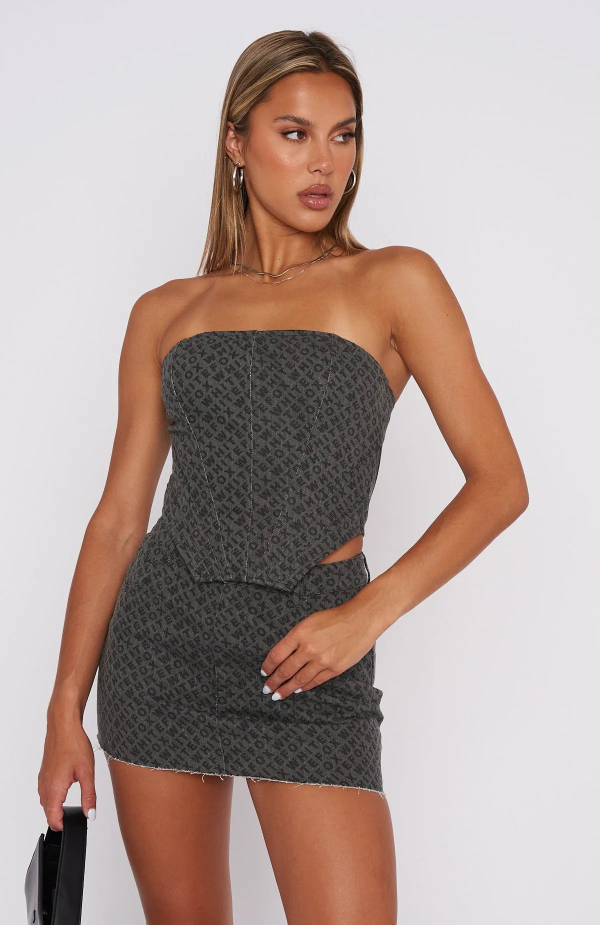 Power Hour Mini Skirt Charcoal Monogram sold by White Fox Boutique product image thumbnail 2