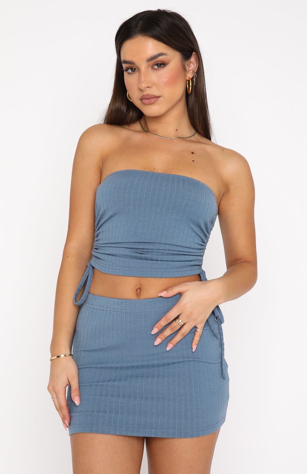 Crossing Paths Ribbed Mini Skirt Steel sold by White Fox Boutique product image thumbnail 2