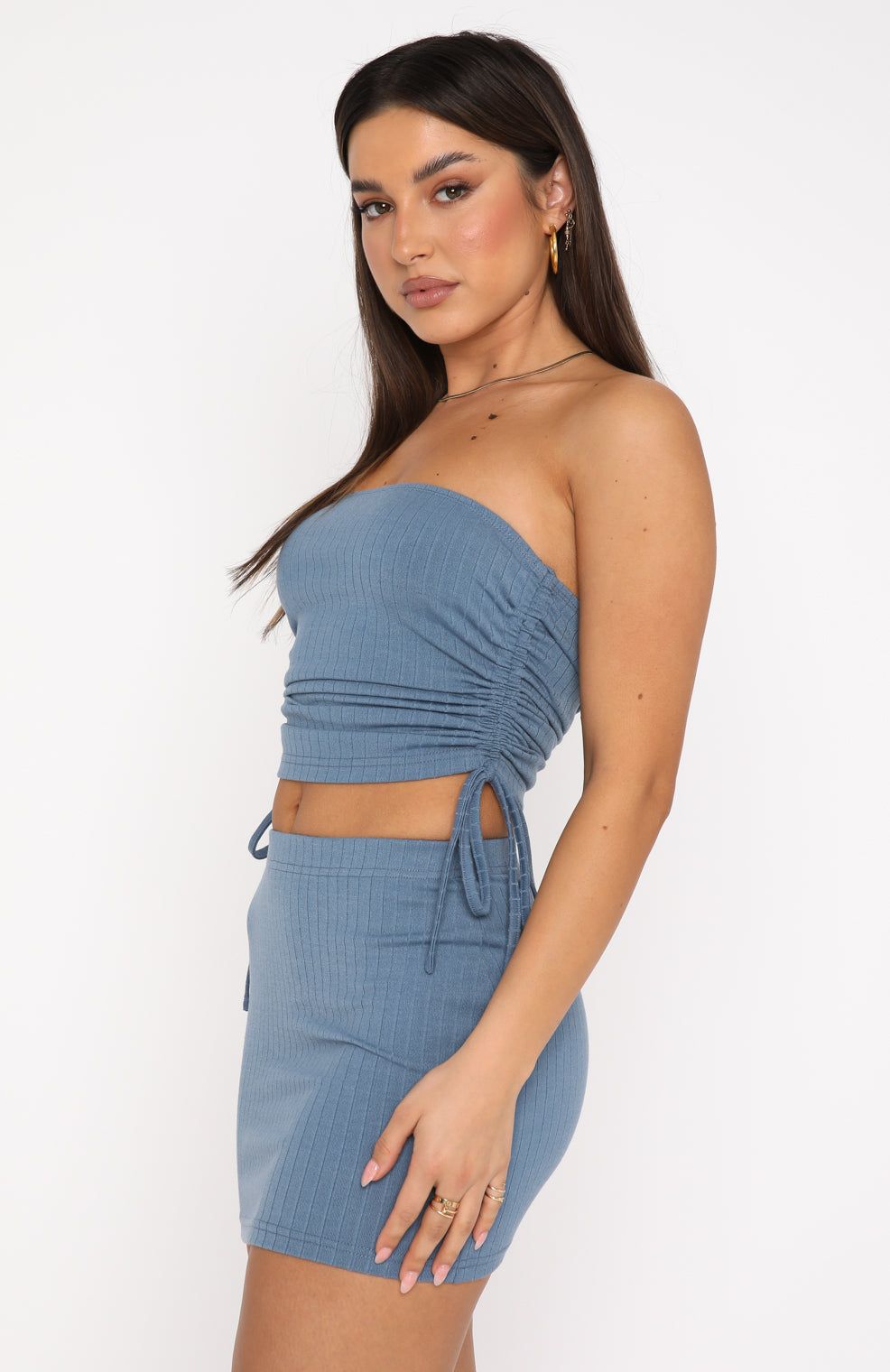 Crossing Paths Ribbed Mini Skirt Steel sold by White Fox Boutique product image thumbnail 3